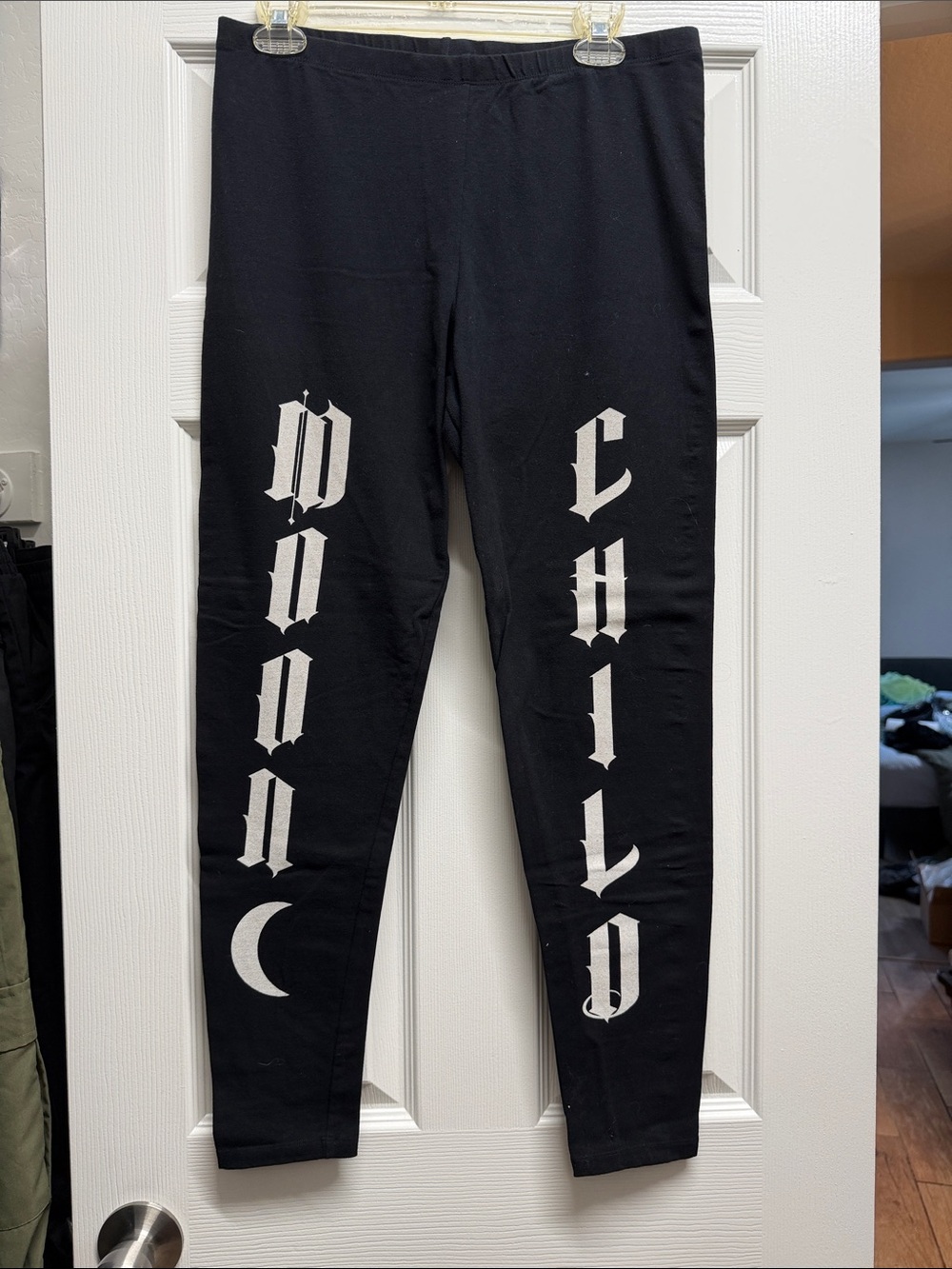 Black Kids Leggings with White Gothic Print